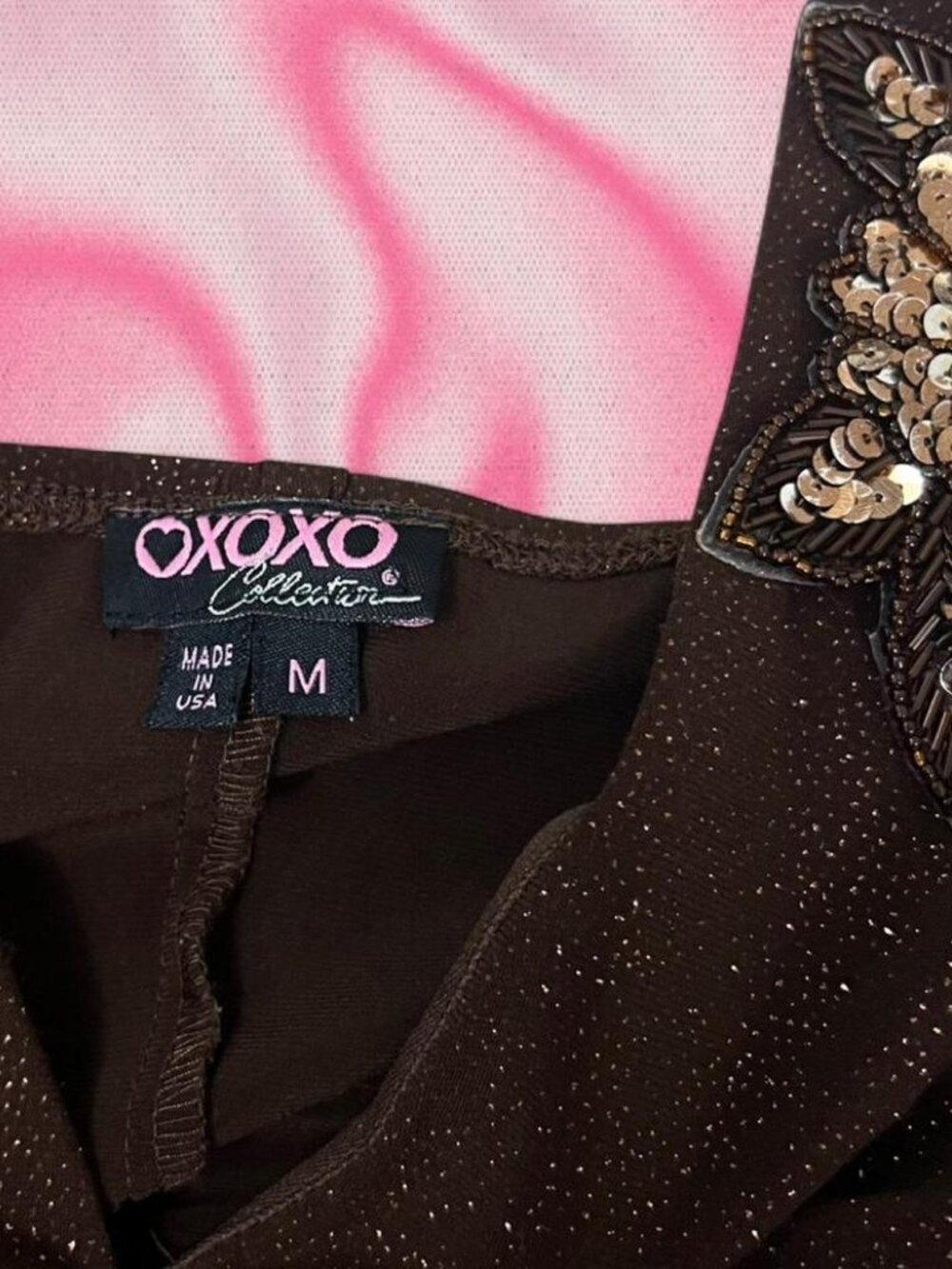 Y2K Brown Sequin Halter Dress with floral embellishment - Picture 6 of 6